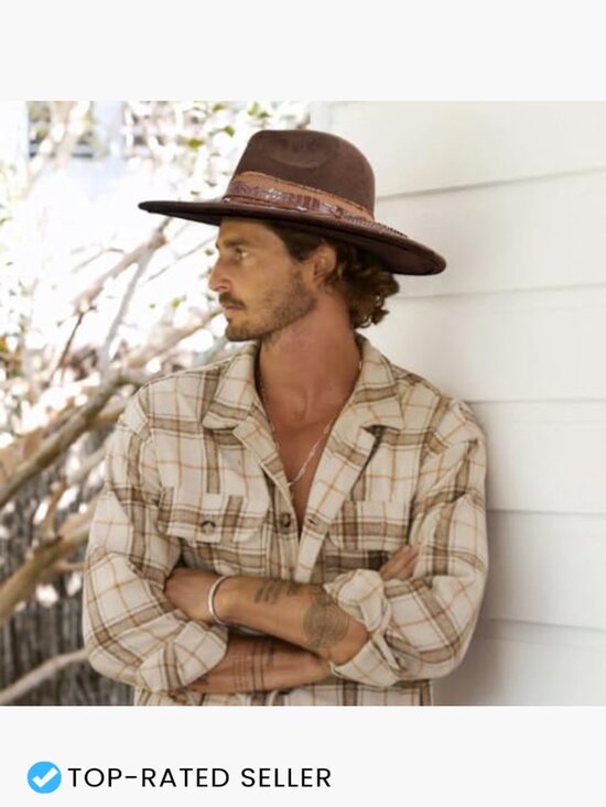 Wide Brim Fedora Hat Unisex Felt Handmade Boho Western Suede Panama main image 5